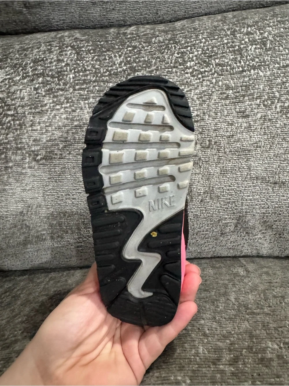 Nike Air Max 90 Toggle Athletic Sneakers in Black, Gray & Pink Yellow Accent 9C